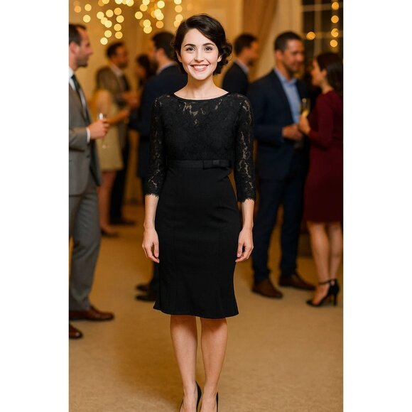 Talbots Petite Black Lace Silk Cocktail Dress Ruffled Hem Lined Size 2P NWT - Picture 1 of 12